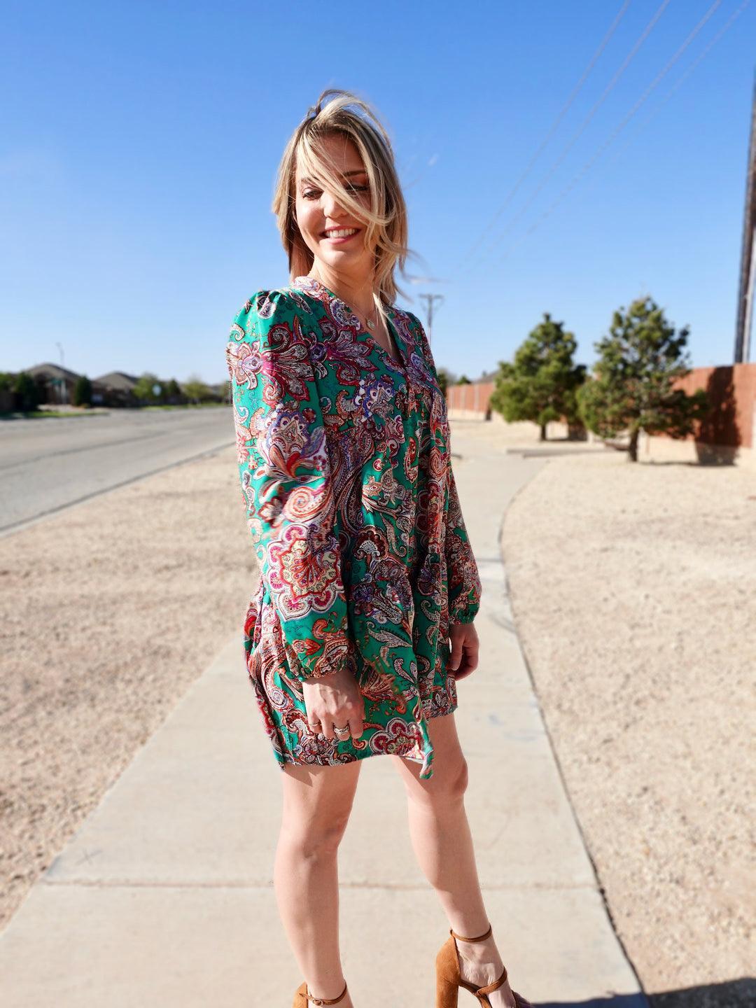 Paisley Pizazz Tiered Babydoll Dress-Women's Dresses-Shop Z & Joxa