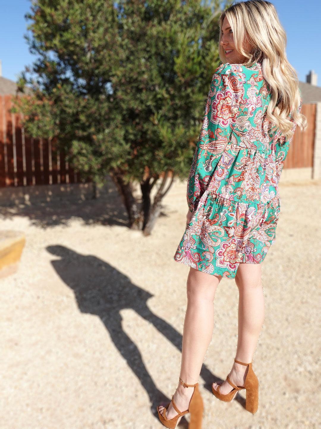 Paisley Pizazz Tiered Babydoll Dress-Women's Dresses-Shop Z & Joxa