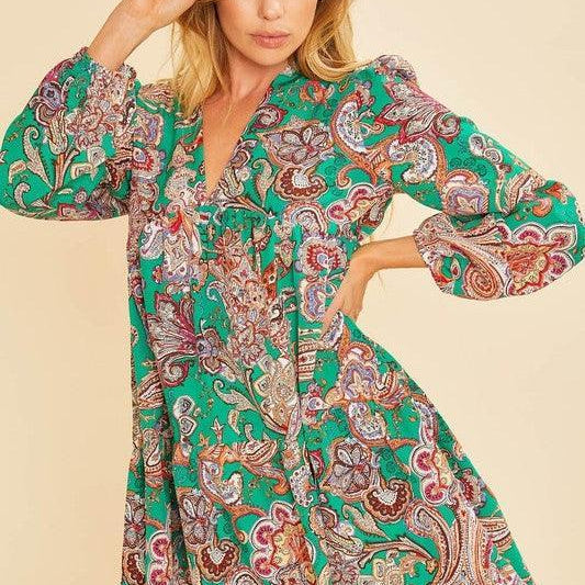 Paisley Pizazz Tiered Babydoll Dress-Women's Dresses-Shop Z & Joxa