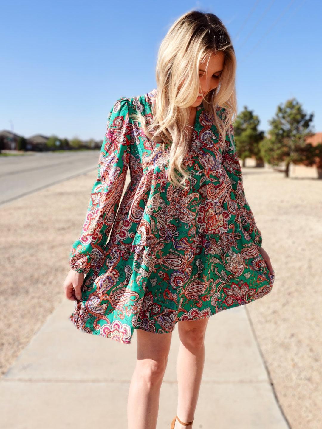 Paisley Pizazz Tiered Babydoll Dress-Women's Dresses-Shop Z & Joxa