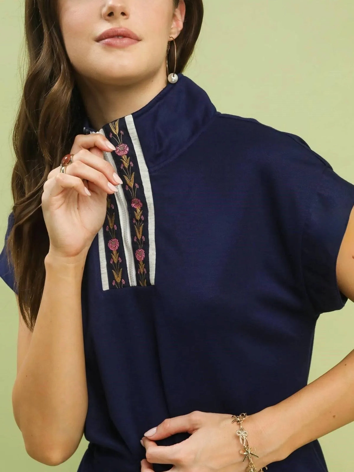 Petal to the Metal Navy Embroidered Quarter Zip Dress-Women's Dresses-Shop Z & Joxa