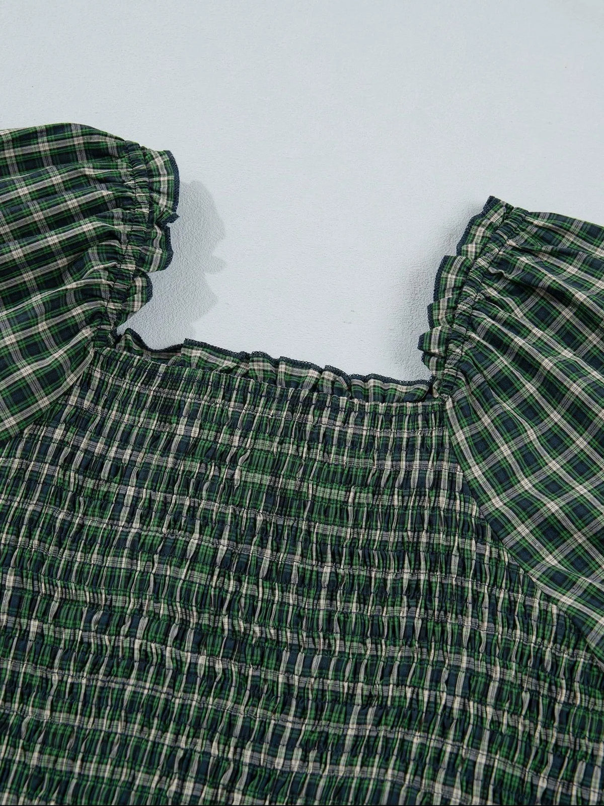 Plaid About You Square Neck Shirred High Waist Ruffle Hem Dress-Women's Dresses-Shop Z & Joxa