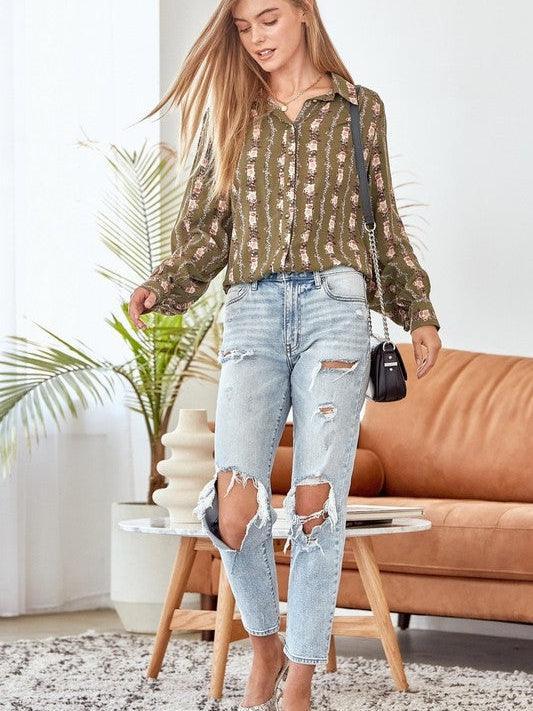 Pretty in Print Vintage Floral Button Blouse-Women's Shirts & Tops-Shop Z & Joxa