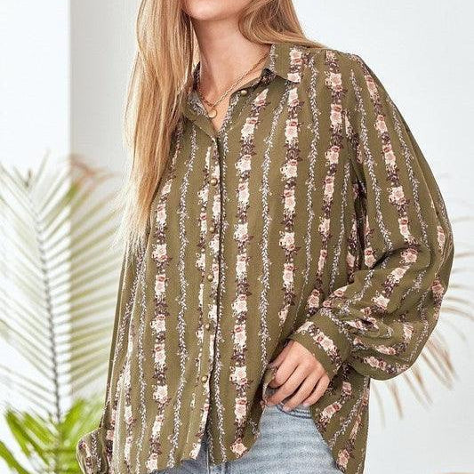 Pretty in Print Vintage Floral Button Blouse-Women's Shirts & Tops-Shop Z & Joxa