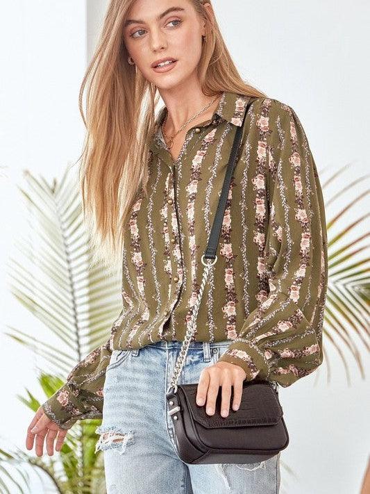 Pretty in Print Vintage Floral Button Blouse-Women's Shirts & Tops-Shop Z & Joxa