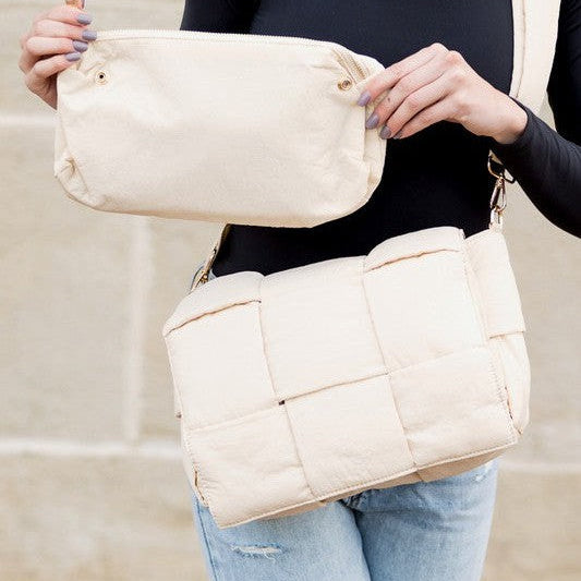 Puff Up Your Style Fold-Over Woven Puffer Crossbody Plus Pouch-Women's Accessories-Shop Z & Joxa