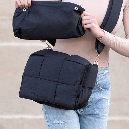 Puff Up Your Style Fold-Over Woven Puffer Crossbody Plus Pouch-Women's Accessories-Shop Z & Joxa