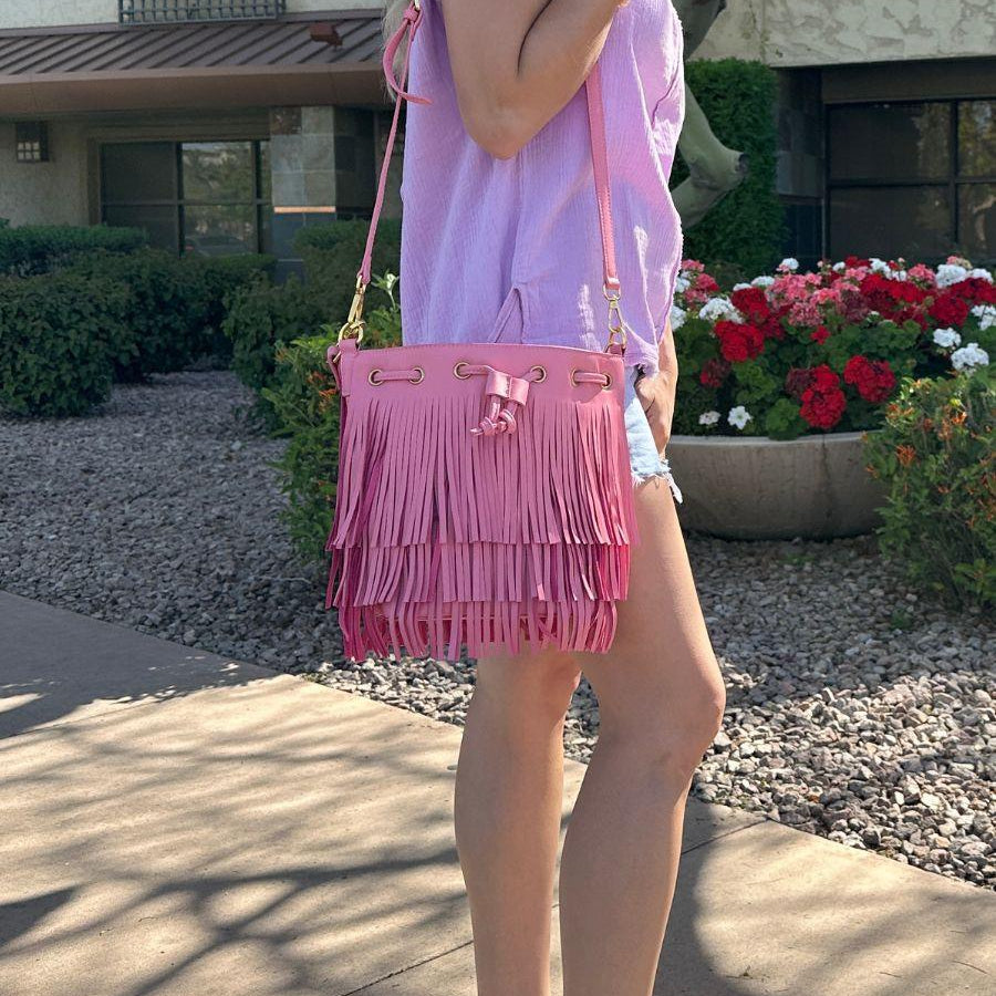 Put a Little Fringe in Your Pink Vegan Leather Fringe Bag-Women's Accessories-Shop Z & Joxa