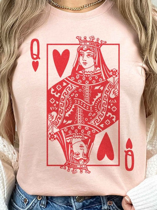 Queen of Hearts Graphic Tee in Pink-Women's Shirts & Tops-Shop Z & Joxa