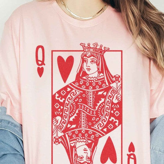 Queen of Hearts Graphic Tee in Pink-Women's Shirts & Tops-Shop Z & Joxa