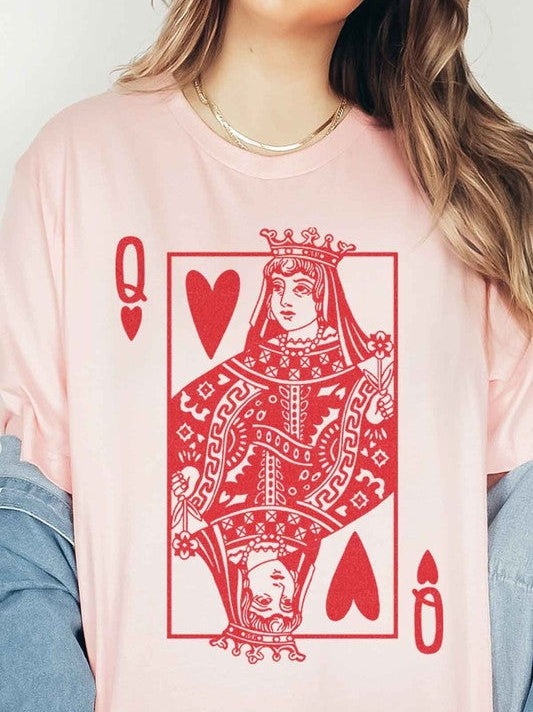 Queen of Hearts Graphic Tee in Pink-Women's Shirts & Tops-Shop Z & Joxa