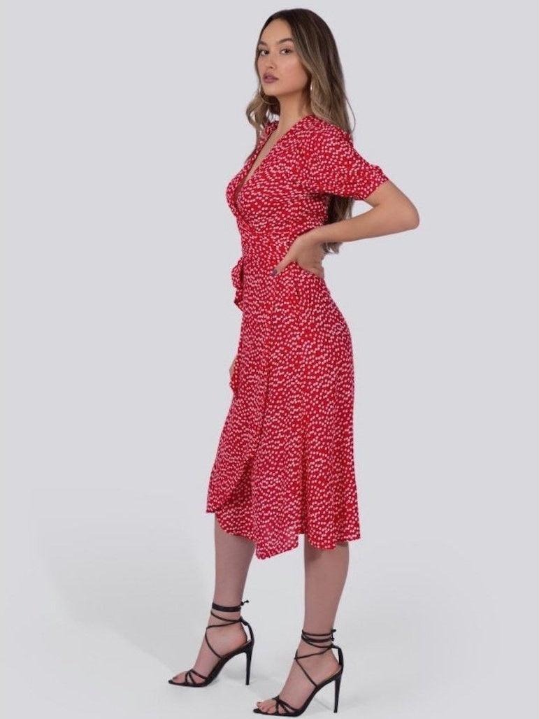 Red Polka Dot Midi Dress | Ethical Fashion-Women's Dresses-Shop Z & Joxa