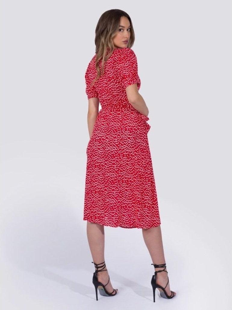 Red Polka Dot Midi Dress | Ethical Fashion-Women's Dresses-Shop Z & Joxa