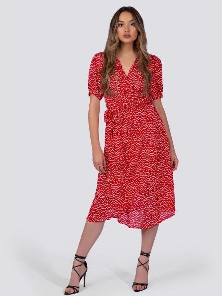 Red Polka Dot Midi Dress | Ethical Fashion-Women's Dresses-Shop Z & Joxa