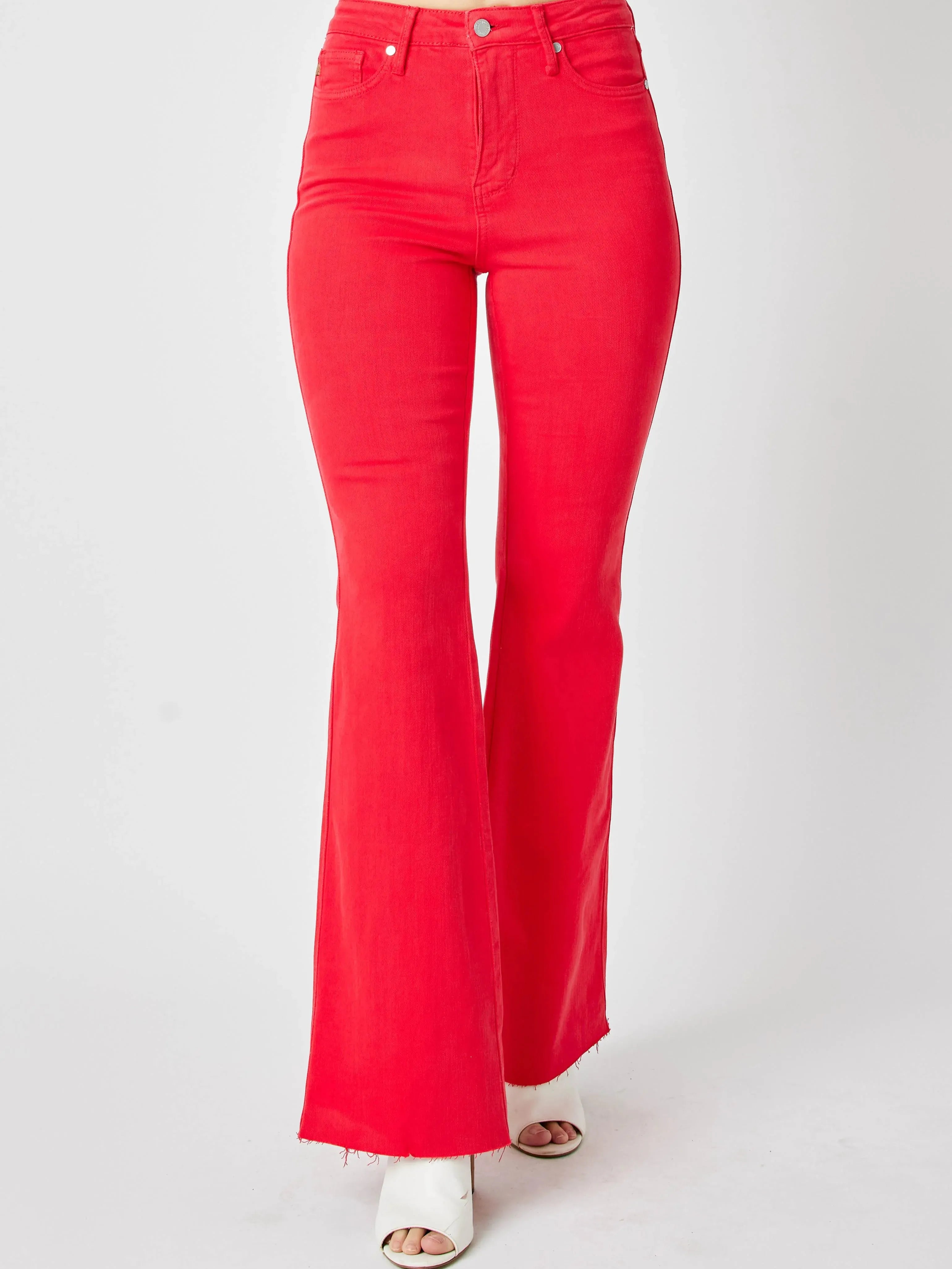 Retro Fire High-Waisted Red Flare Jeans by Judy Blue-Women's Jeans-Shop Z & Joxa