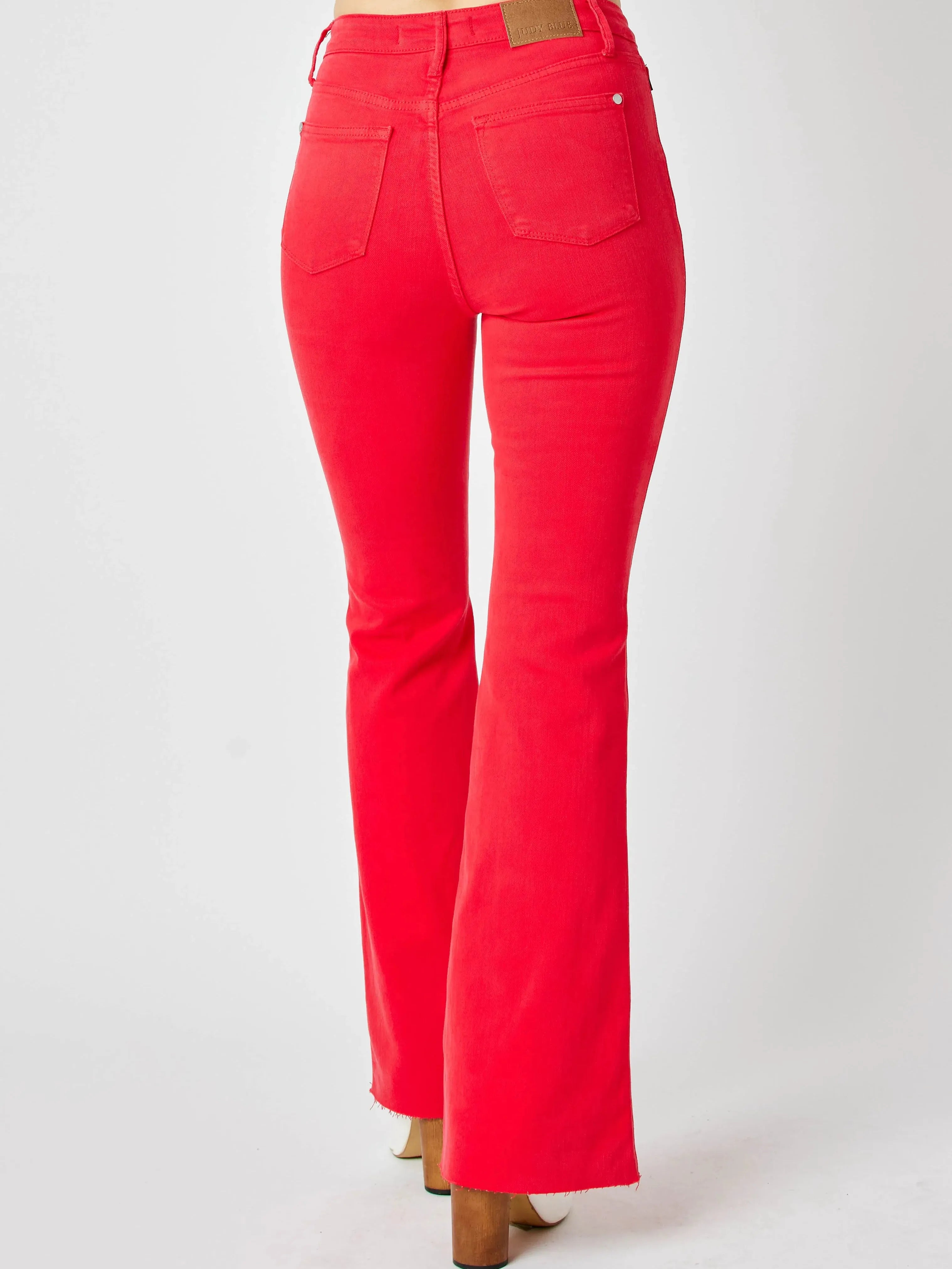 Retro Fire High-Waisted Red Flare Jeans by Judy Blue-Women's Jeans-Shop Z & Joxa