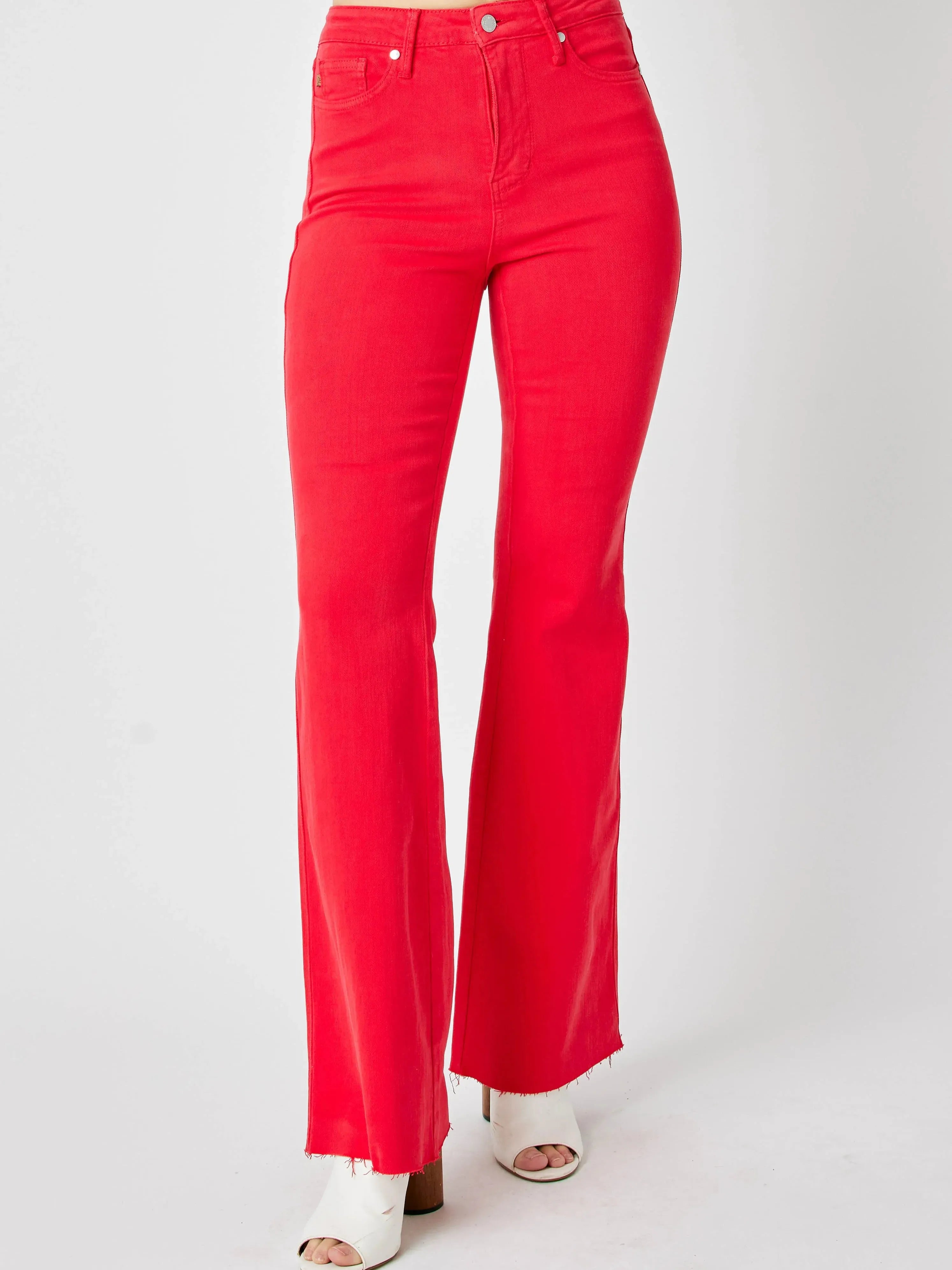 Retro Fire High-Waisted Red Flare Jeans by Judy Blue-Women's Jeans-Shop Z & Joxa