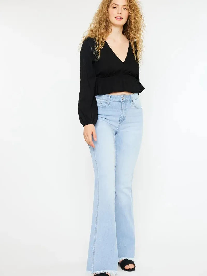 Retro Vibes High Rise Curvy Flare Jeans by Kancan-Women's Jeans-Shop Z & Joxa