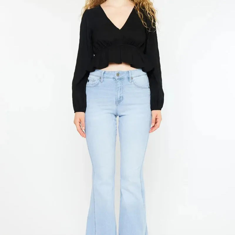 Retro Vibes High Rise Curvy Flare Jeans by Kancan-Women's Jeans-Shop Z & Joxa