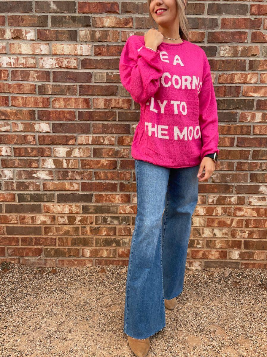 Ride a Unicorn Hot Pink Pullover Sweater-Women's Shirts & Tops-Shop Z & Joxa