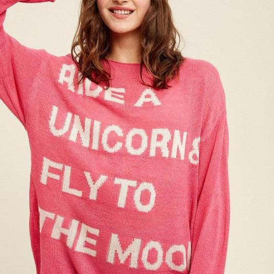 Ride a Unicorn Hot Pink Pullover Sweater-Women's Shirts & Tops-Shop Z & Joxa