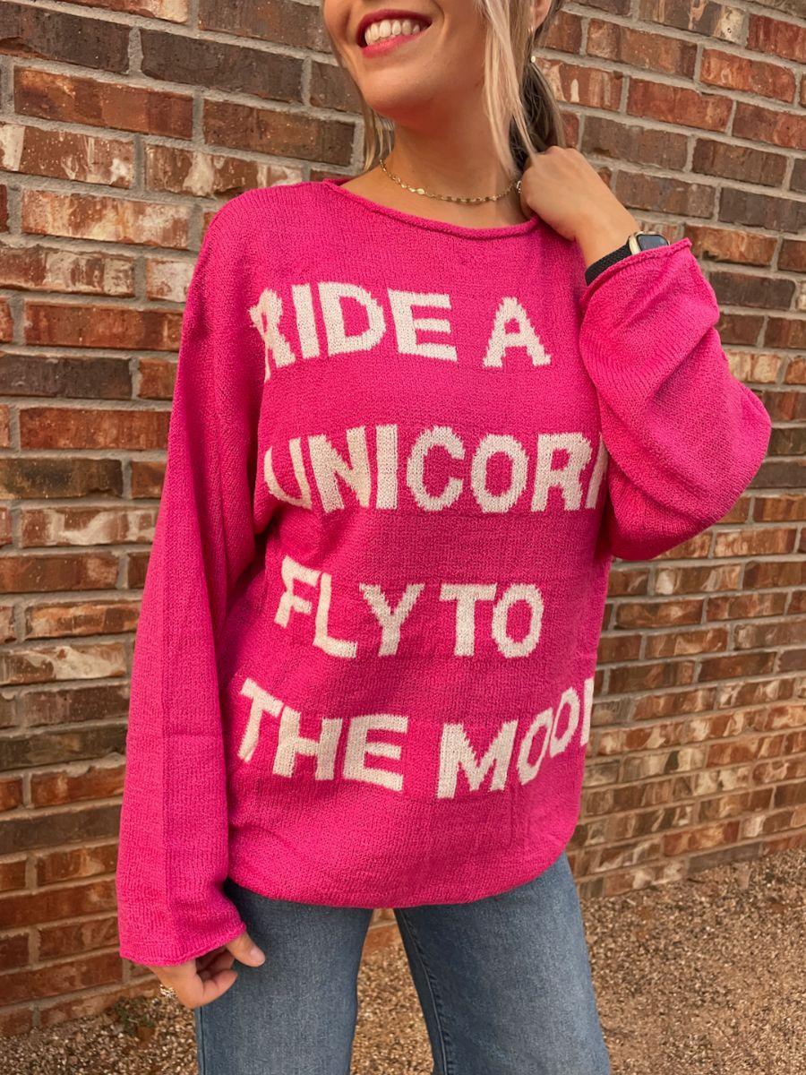 Ride a Unicorn Hot Pink Pullover Sweater-Women's Shirts & Tops-Shop Z & Joxa