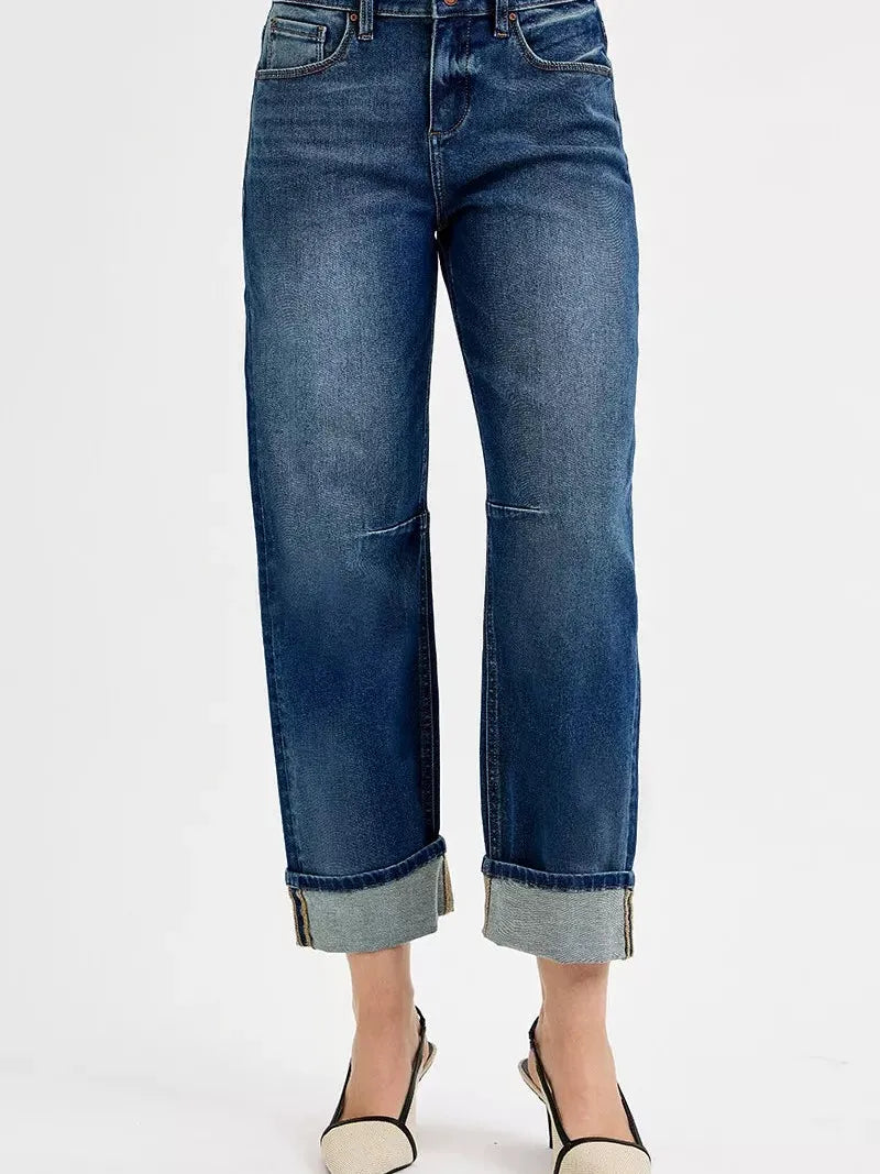 Risen Barrel Babe Slouchy Barrel Cropped Cuff Jeans-Women's Jeans-Shop Z & Joxa