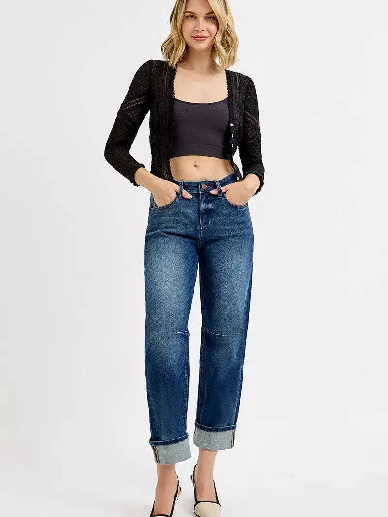 Risen Barrel Babe Slouchy Barrel Cropped Cuff Jeans-Women's Jeans-Shop Z & Joxa