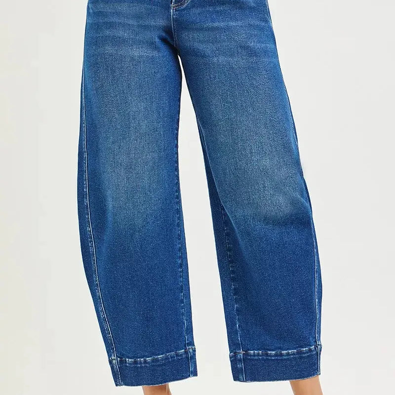 Risen Barrel Bliss High Rise Dark Wash Barrel Cropped Jeans-Women's Jeans-Shop Z & Joxa