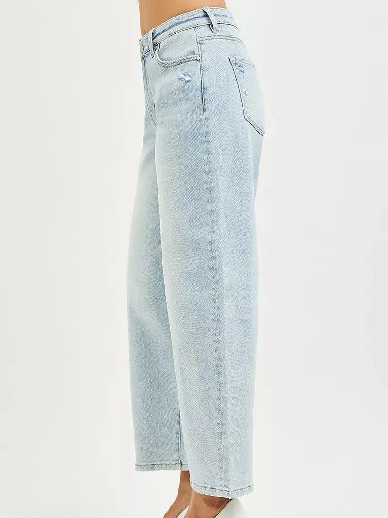 Risen Barrel Bliss High Rise Light Wash Barrel Cropped Jeans-Women's Jeans-Shop Z & Joxa