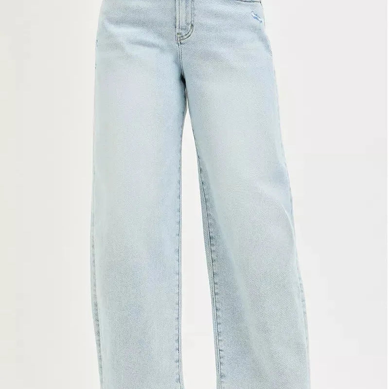 Risen Barrel Bliss High Rise Light Wash Barrel Cropped Jeans-Women's Jeans-Shop Z & Joxa