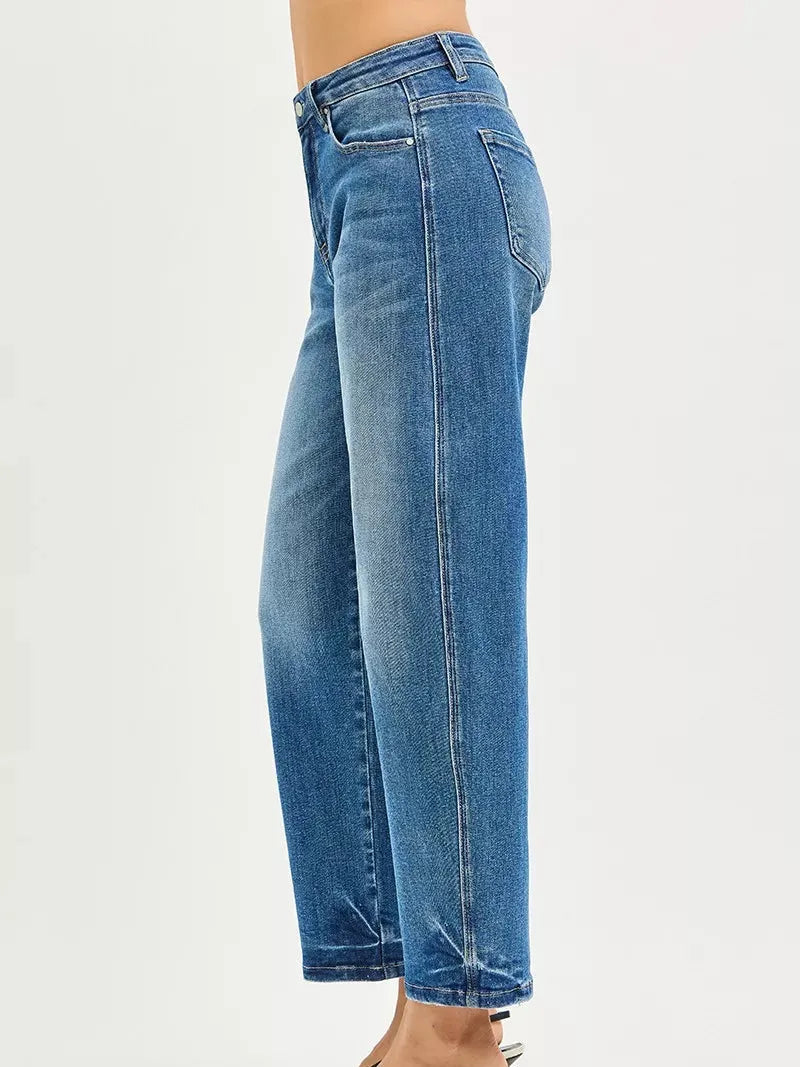 Risen Barrel Fade High Rise Slouchy Cropped Barrel Jeans-Women's Jeans-Shop Z & Joxa