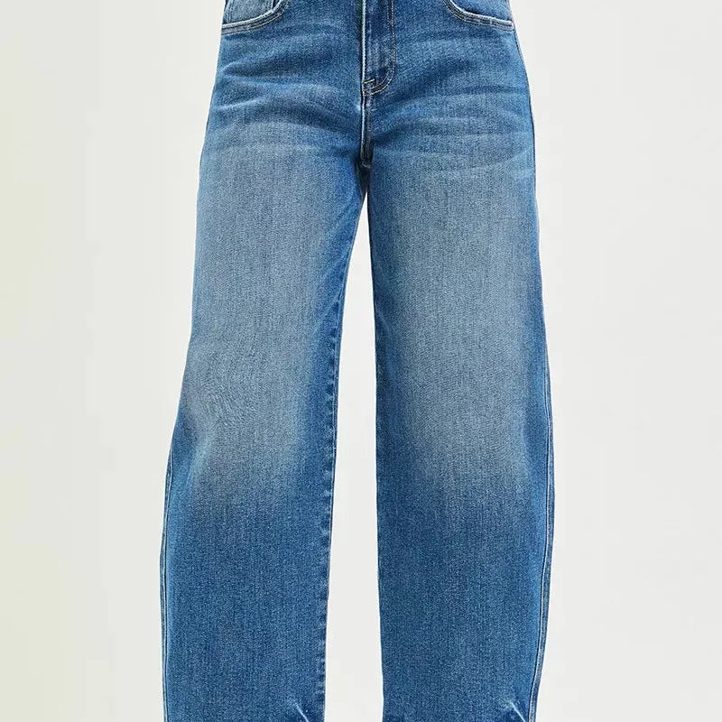 Risen Barrel Fade High Rise Slouchy Cropped Barrel Jeans-Women's Jeans-Shop Z & Joxa