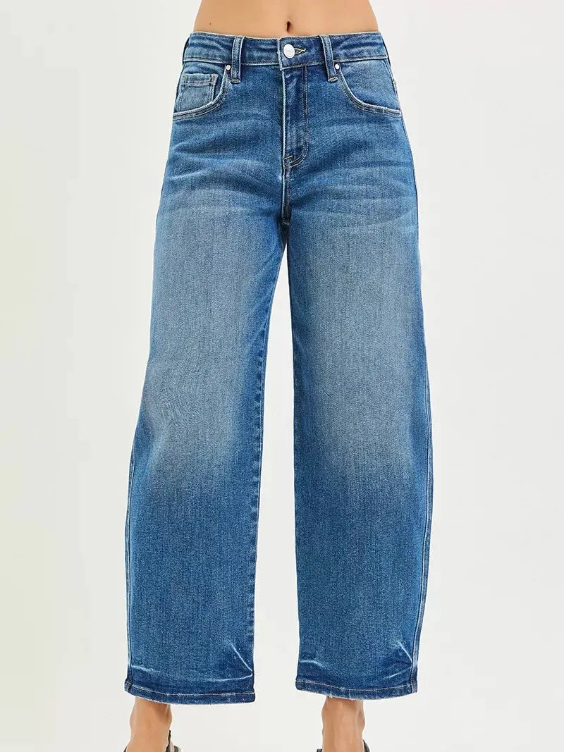 Risen Barrel Fade High Rise Slouchy Cropped Barrel Jeans-Women's Jeans-Shop Z & Joxa