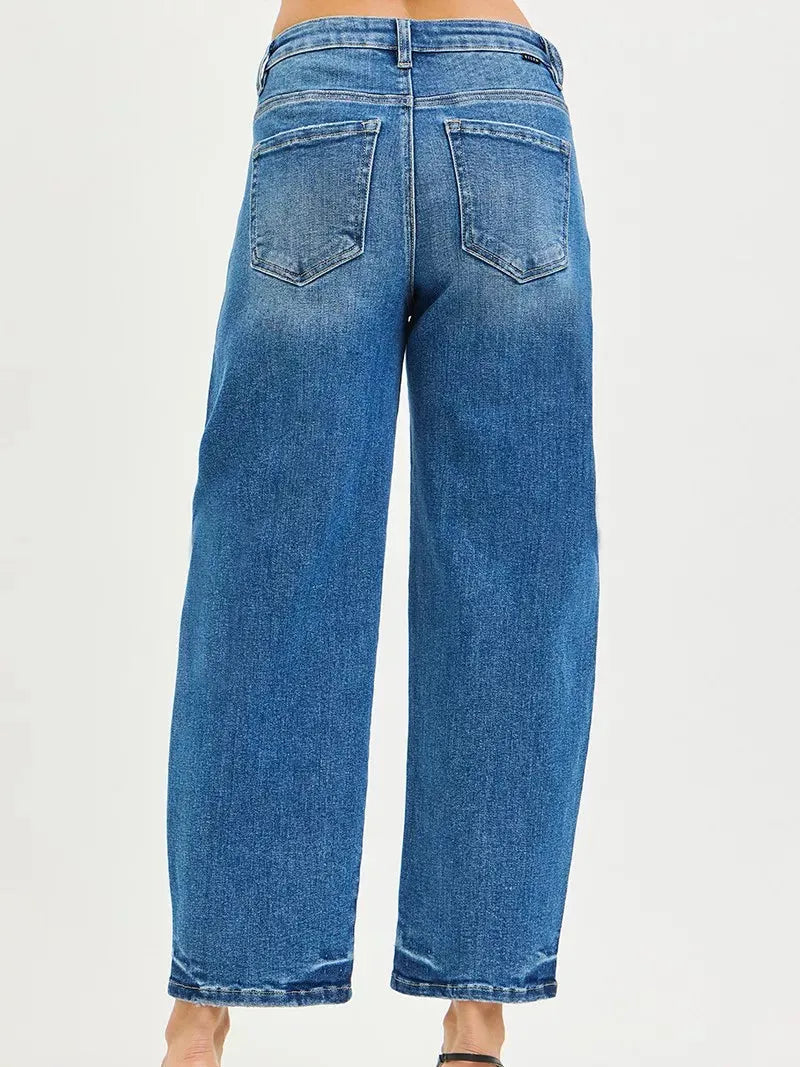 Risen Barrel Fade High Rise Slouchy Cropped Barrel Jeans-Women's Jeans-Shop Z & Joxa