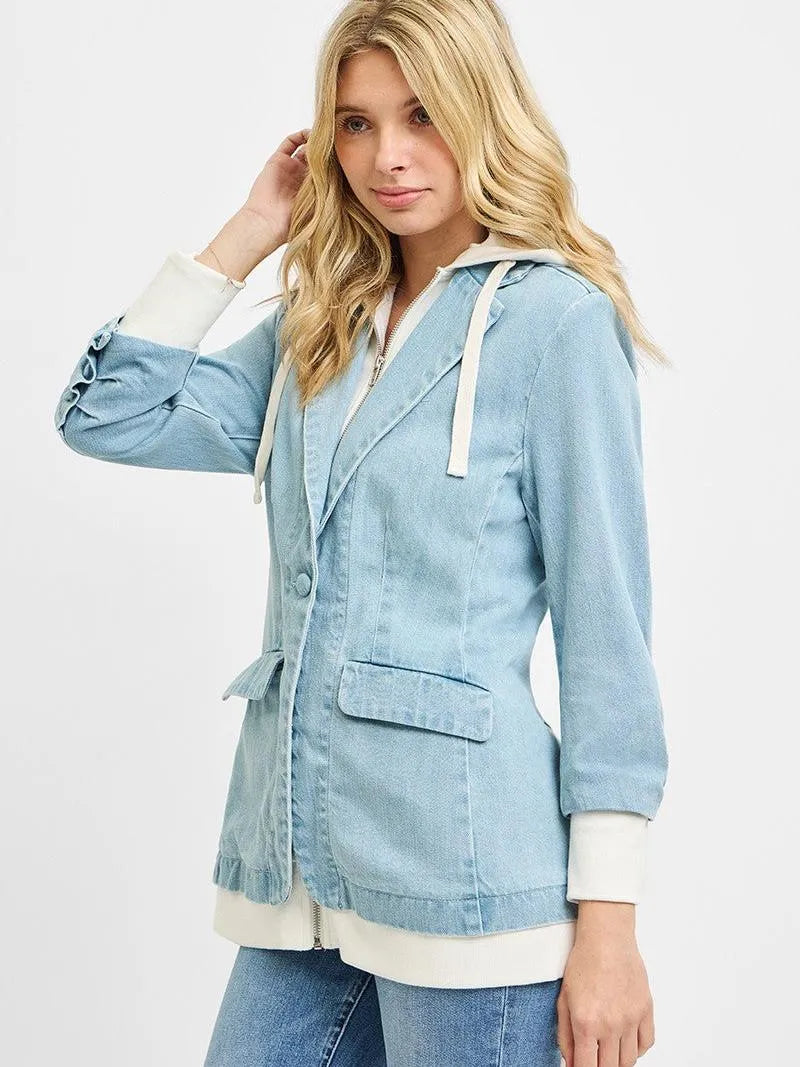 Risen Blazer Remix One Button Blazer with Hoodie Jacket-Coats & Jackets-Shop Z & Joxa