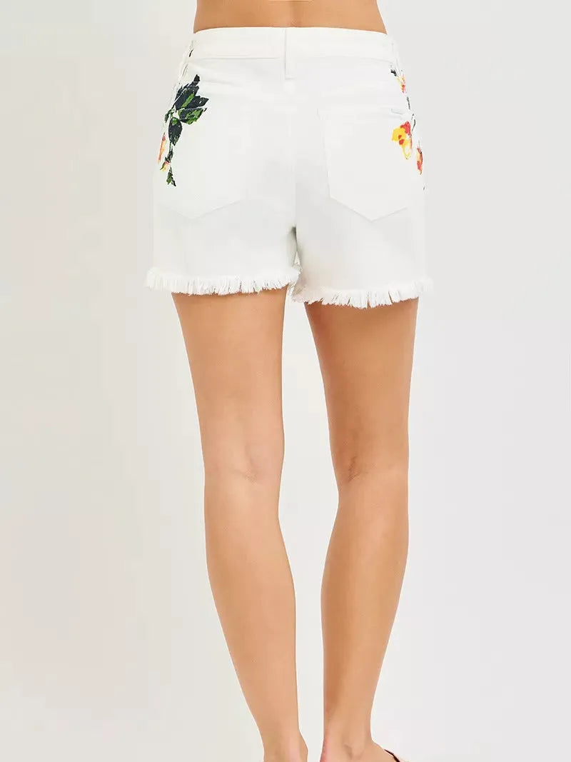 Risen Bloom Breeze Tummy Control High Rise White with Flowers-Women's Shorts-Shop Z & Joxa