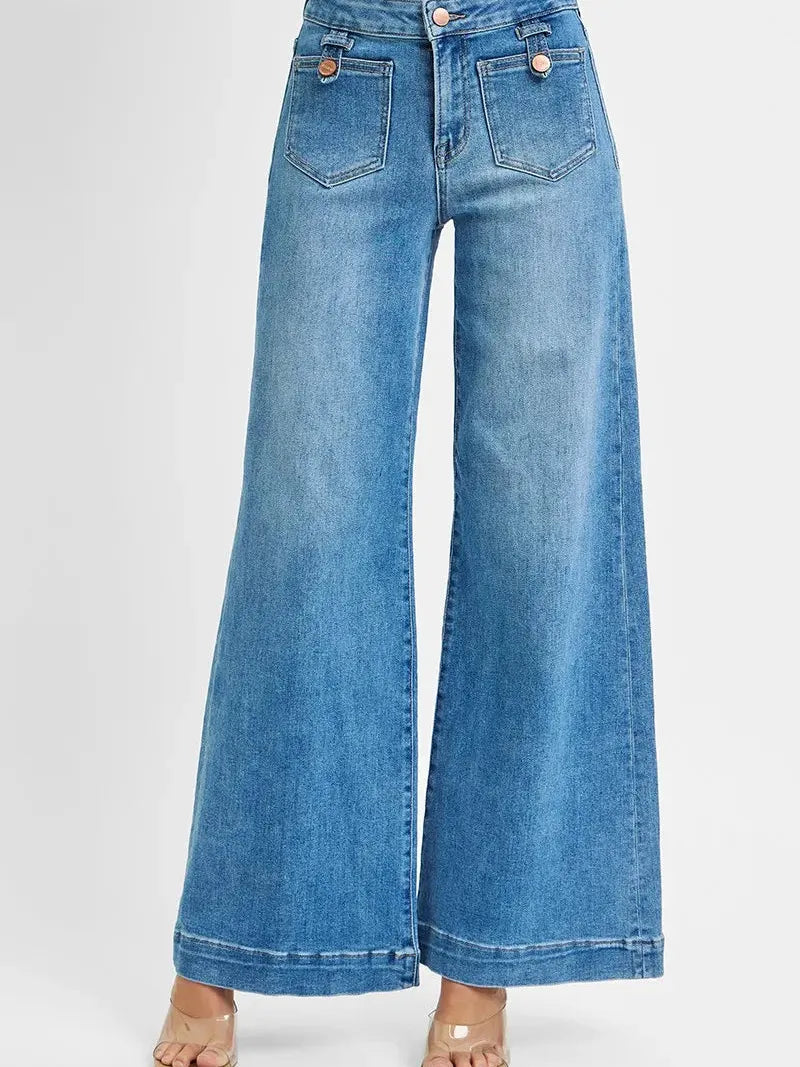 Risen BlueHaven Wide Leg Jeans in Medium Stone-Women's Jeans-Shop Z & Joxa