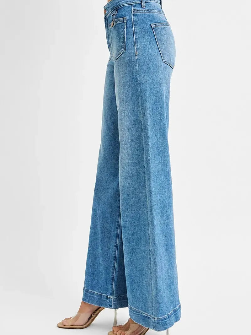 Risen BlueHaven Wide Leg Jeans in Medium Stone-Women's Jeans-Shop Z & Joxa
