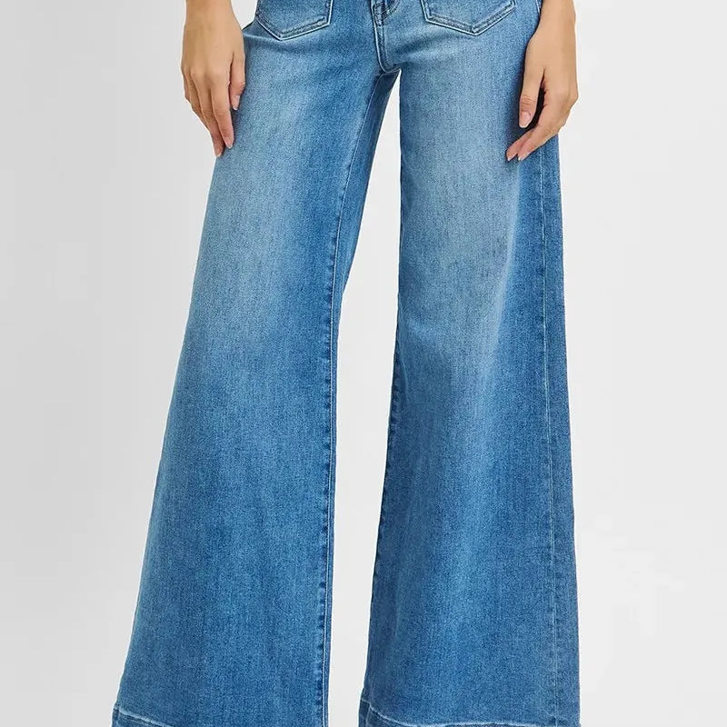 Risen BlueHaven Wide Leg Jeans in Medium Stone-Women's Jeans-Shop Z & Joxa