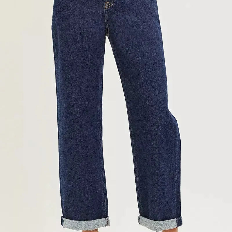 Risen Boyfriend Vibes Slouchy Cropped Cuffed Hem Jeans-Women's Jeans-Shop Z & Joxa