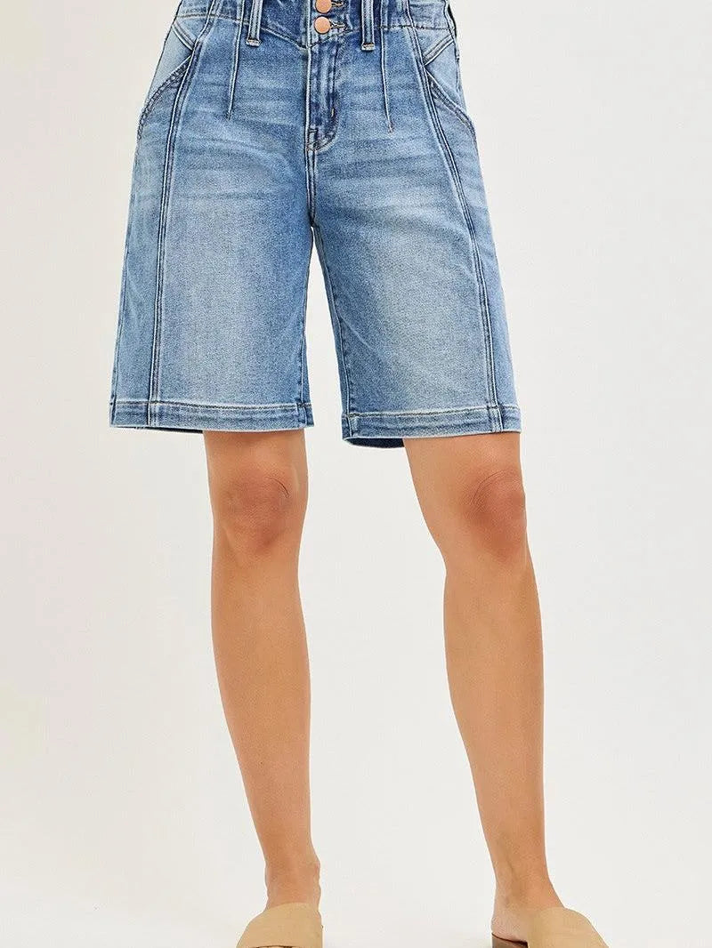 Risen Breezy Panel Double Button Slouchy Jorts in Medium-Women's Shorts-Shop Z & Joxa