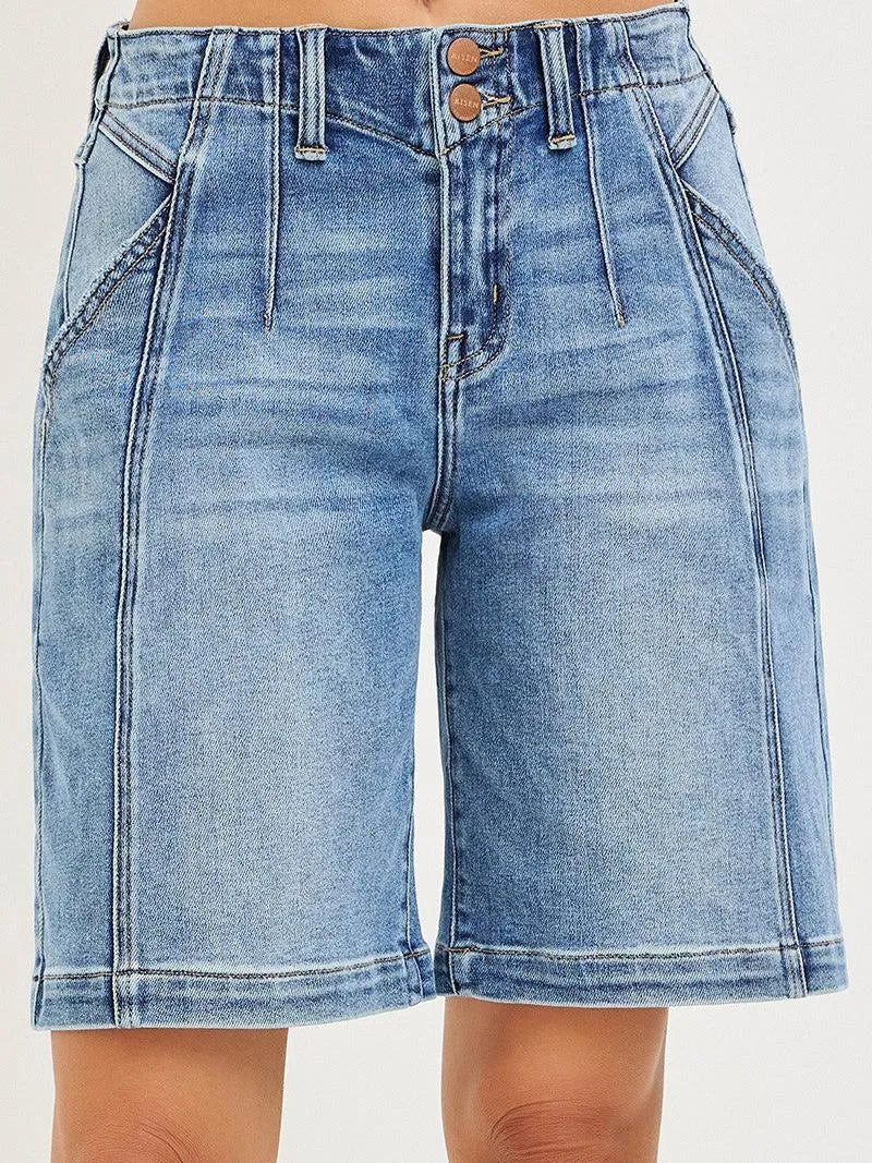 Risen Breezy Panel Double Button Slouchy Jorts in Medium-Women's Shorts-Shop Z & Joxa
