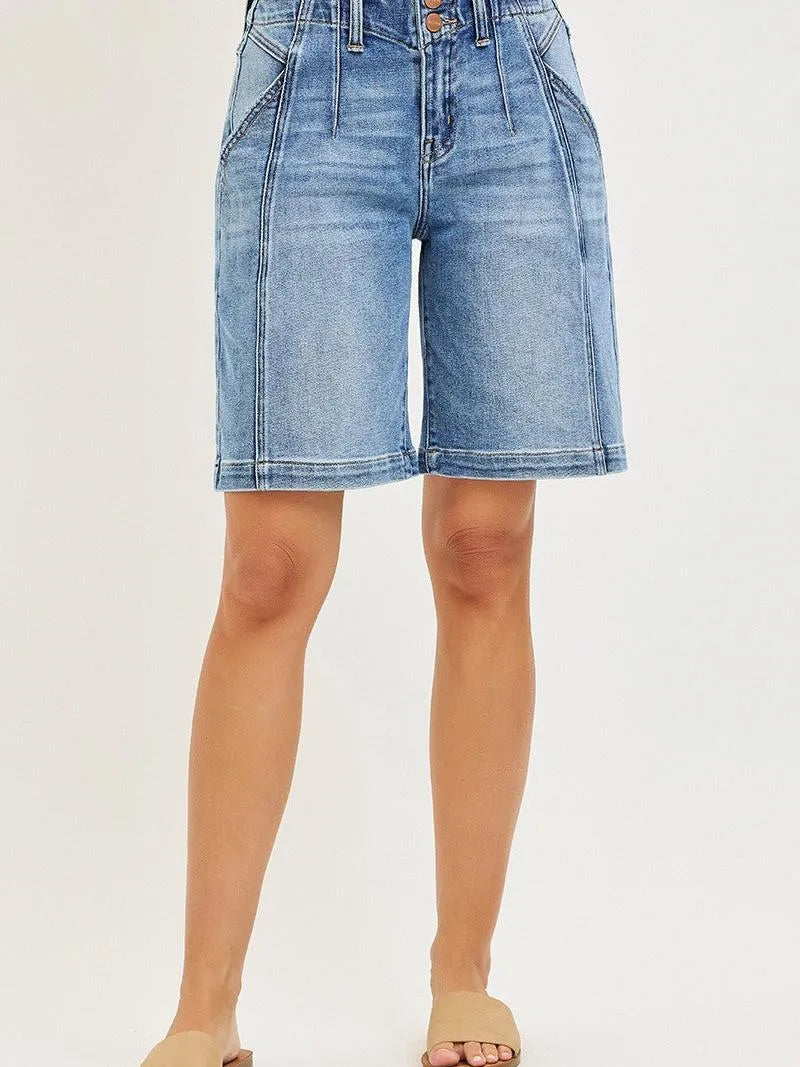 Risen Breezy Panel Double Button Slouchy Jorts in Medium-Women's Shorts-Shop Z & Joxa