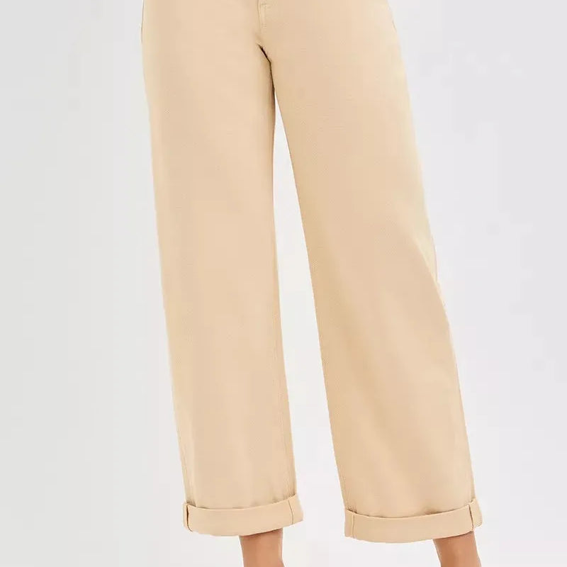 Risen Buttercream Edit Tummy Control Mid Rise Ankle Barrel Relaxed Baggy-Women's Jeans-Shop Z & Joxa