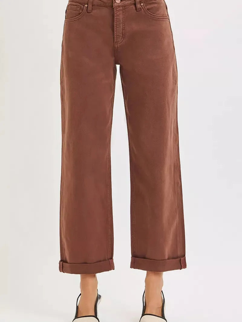 Risen Butterscotch Edit Tummy Control Mid Rise Ankle Barrel Relaxed Baggy-Women's Jeans-Shop Z & Joxa