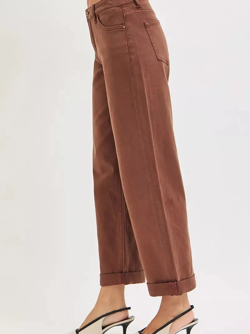 Risen Butterscotch Edit Tummy Control Mid Rise Ankle Barrel Relaxed Baggy-Women's Jeans-Shop Z & Joxa