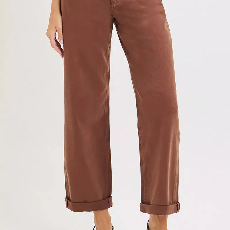 Risen Butterscotch Edit Tummy Control Mid Rise Ankle Barrel Relaxed Baggy-Women's Jeans-Shop Z & Joxa