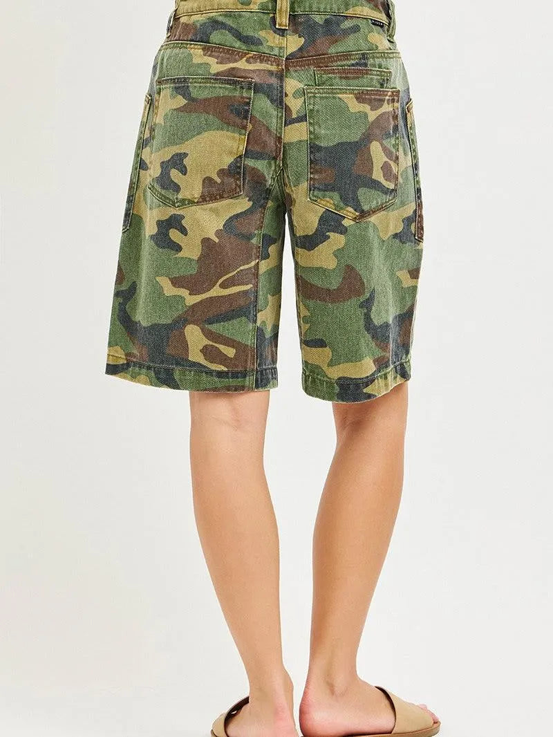 Risen Camo Drift Slouchy Camo Jorts with Eyelet Drawstring-Women's Shorts-Shop Z & Joxa