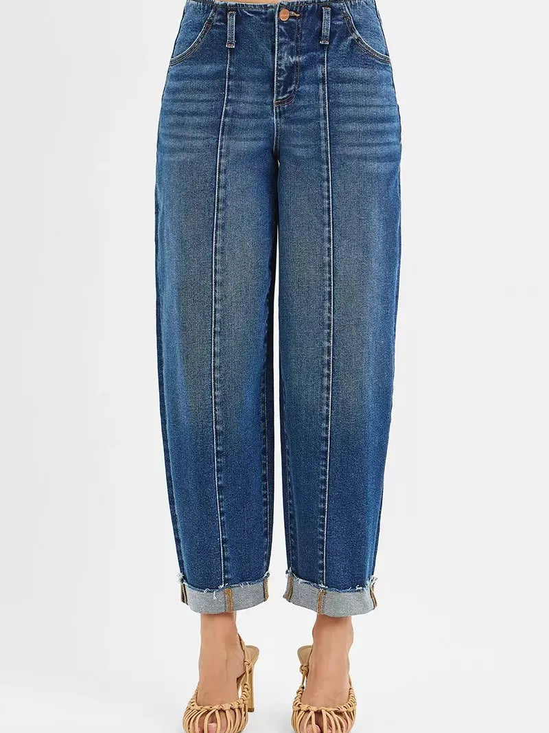 Risen City Stroll Highrise Barrel Cuffed Jeans-Women's Jeans-Shop Z & Joxa